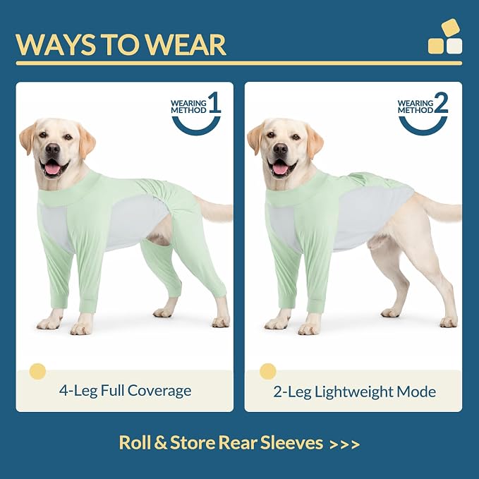 ROZKITCH Dog Sun Shirt for Sun Protection, 2-in-1 Combine Four Legs & Front-Leg Vest UV Shirt Protect Pet from UV Keep Cool on Beach Hiking Outdoor Playing in Summer Green L