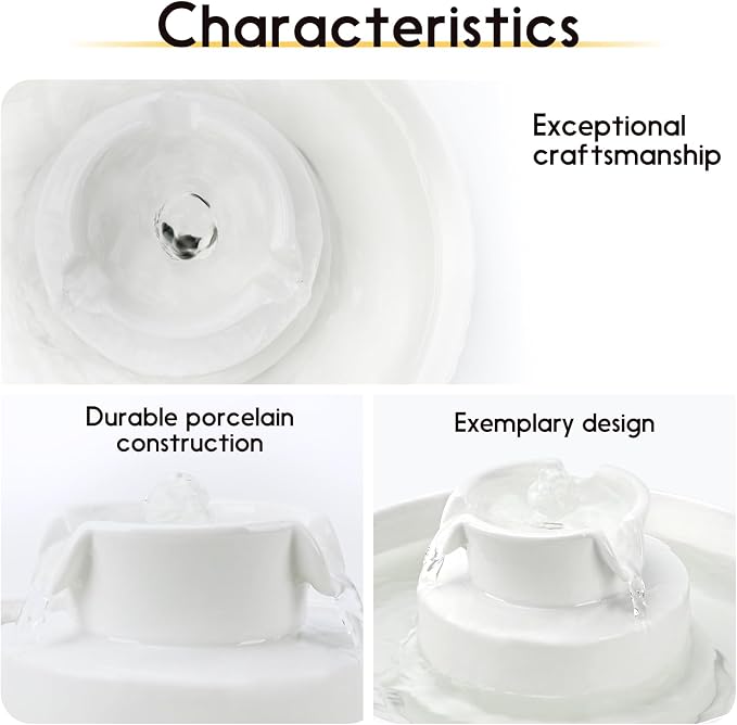 Lawfery Ceramic Cat Water Fountain, 2.1L/71oz Cupcake Pet Fountain | 3 Carbon Filters, 2 Quiet Pumps, Heavy Ceramic Body, and 360° Drinking Area, Drinking Bowl for Indoor Cats and Small Dogs
