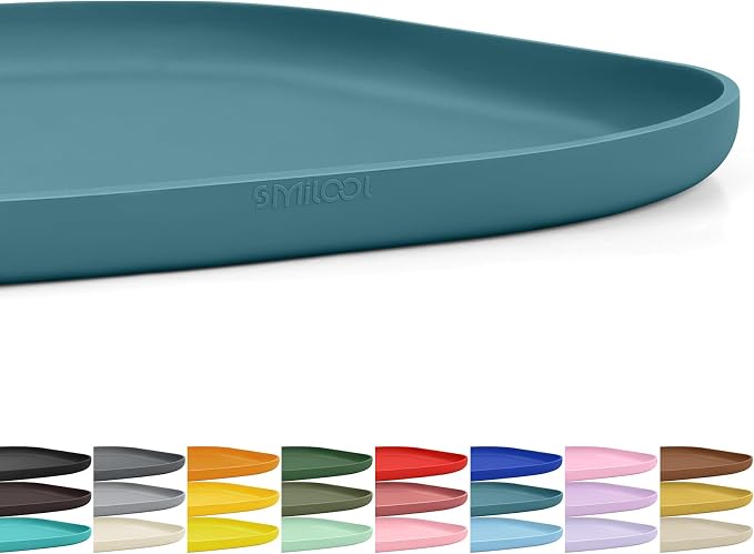 SMILOOL Small Silicone Pet Food Mat with Raised Edge for Food and Water Bowl, Square Dog Feeding Mats, Cat Food Trays for Floor Waterproof, Rubber Tray for Dogs and Cats, 12 x 12 x 0.7 Slate Blue