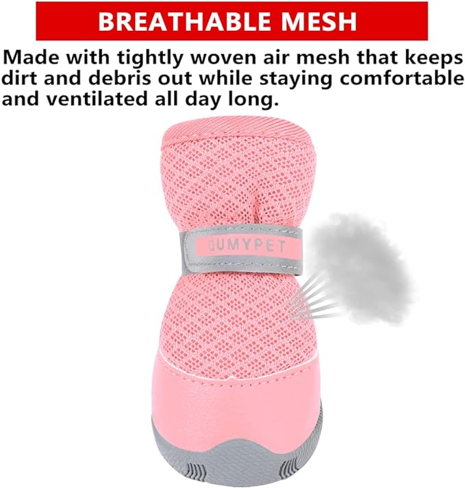 QUMY Dog Shoes for Small Dogs Hot Pavement Puppy Dog Boots & Paw Protectors | Small Medium Dog Summer Shoes, Soft Anti-Slip Rubber Sole, Mesh Breathable Dog Booties for Hardfloors, Walking Running Pink