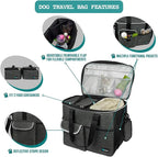 PetAmi Dog Travel Bag Organizer, Pet Travel Kit with 2 Food Containers & 2 Collapsible Dog Bowls, Pet Supplies Tote with Luggage Sleeve, Weekend Road Trip Camping Essentials, Dark Gray, Large