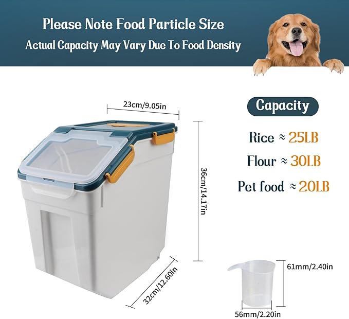 Large Flour Storage Container Bin 25lb, 4Pack Airtight Rice Storage Containers with Wheels Seal Locking Lid, BPA Free with Measuring Cup&Scoop for Flour, Rice, Grain(Blue)
