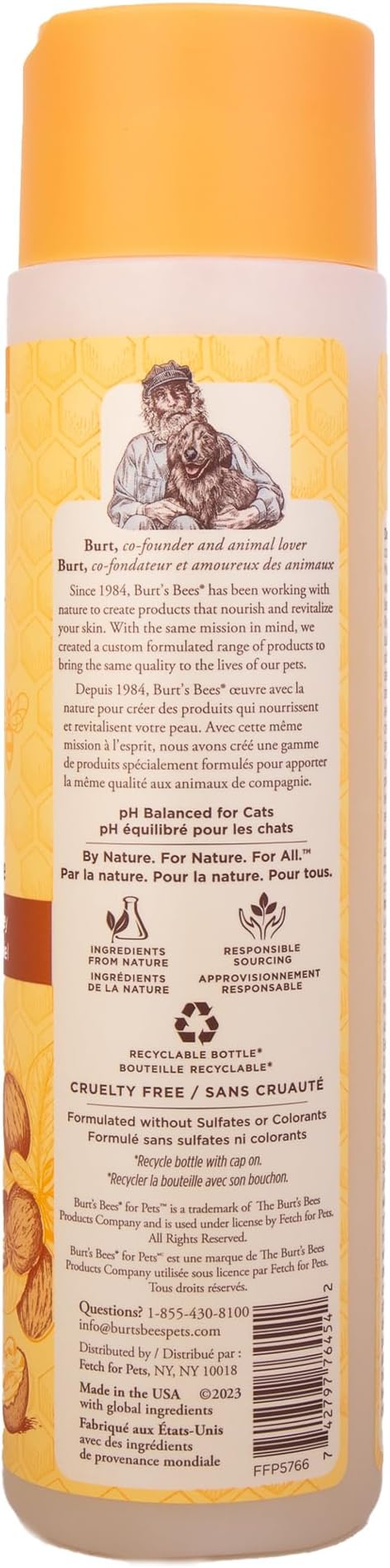 Burts Bees for Pets Hypoallergenic Cat Shampoo, Unscented, 10 Fl Oz, 6-Pk | Gentle shea butter and honey formula for indoor cats with dry or sensitive skin, pH balanced