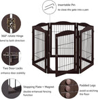 unipaws 132" Extra Wide Dog Gate and Pet Playpen with Walk Through Door | Free Standing Tall Dog Fence, Barriers for Home, Use as Indoor Dogs Cats Pen, Rabbit Pen, Espresso