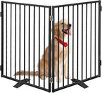 Full Metal Freestanding Dog Gates 2 Panels 32" Tall Up to 48" Wide | Heavy Duty Dog Fence for Indoor & Outdoor, Free Standing Dog Gate No Drilling Pet Barrier for Doorways, Stairs, Deck,Yard
