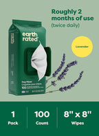 Earth Rated Dog Wipes for Paws & Butt, Deodorizing, Lavender, 200ct | Hypoallergenic, 3-in-1 Cleaning and Hydrating, for Grooming Paws, Body and Butt