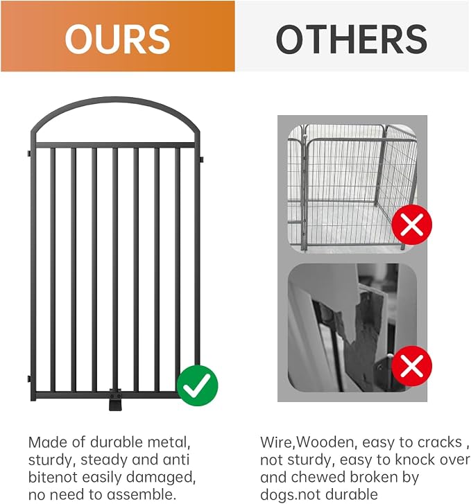 SNUOWU 4 Panels Full Matel Freestanding Dog Gates with Door, 96"Extra Wide 36"Tall Free Standing Dog Pet Gate for Indoor & Outdoor. Foldable Pet Fences for Doorways, House, Stairs, Porch, Deck, Yard