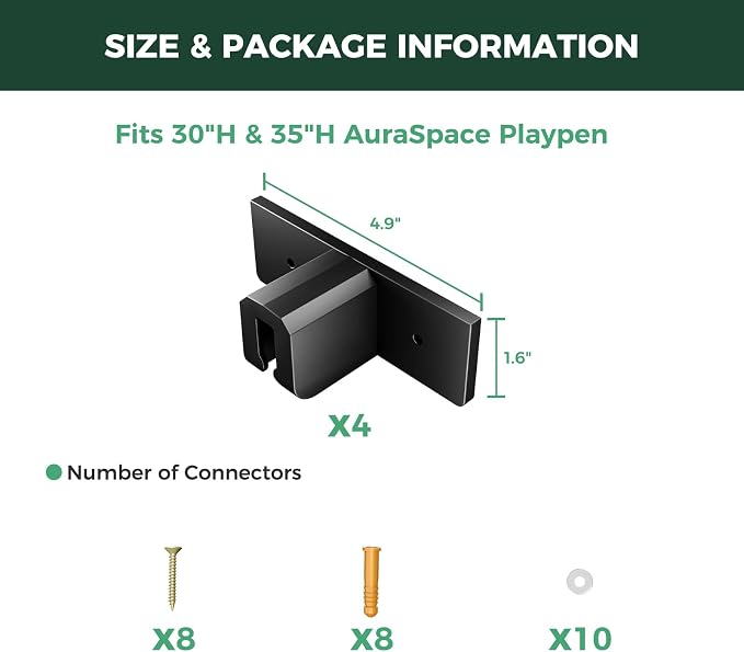 FXW Fence-to-Wall Anchors for AuraSpace Acrylic Indoor Dog Playpen | Fits AuraSpace 35"H, Connect Panels to the Wall, Expand Your Dog’s Play Area, Playpen Not Included