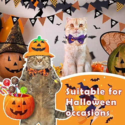 Kacctyen 18 Pcs Holiday Cat Collars Halloween with Bowtie Bell, Medium - Image 3
