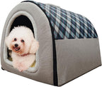 Dog Bed or Cat Bed,2 Ways to Use,Indoor Pet House with Fluffy Mat,Removable and Washable Cover,Splash-Proof House and Non-Slip Bottom,for Medium Dogs and Cats(L Plaid & Gray)