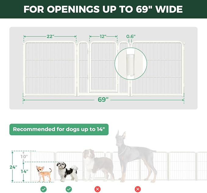 FXW Dog Gate, Extra Wide Adjustable for Openings Up to 69", 24" H | Flexible Space Control, Easy Walk-Through Access, 2 Panels + 1 Gate, For Puppies & Small Dogs, Garage Use