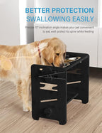 Vantic Elevated Dog Bowls, Raised Dog Bowl Stand Adjustable Medium, Black | Bamboo Elevated Feeder with 2 Stainless Steel Bowls, Adjustable Height Stand for Medium Dogs