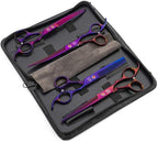 Moontay Professional 7" Dog Grooming Scissors Set 4PCS, Purple | Straight, Upward Curved, Downward Curved, Thinning/Blending Shears for Dog, Cat and Pets, JP Stainless Steel