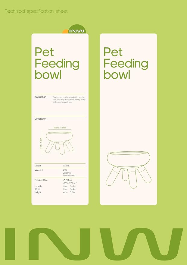 INW Elevated Ceramic Pet Bowl with Wooden Stand – Raised Cat & Dog Feeder, Interchangeable, Anti-Tip, Dishwasher Safe, 12 oz, Easy to Clean – Yellow