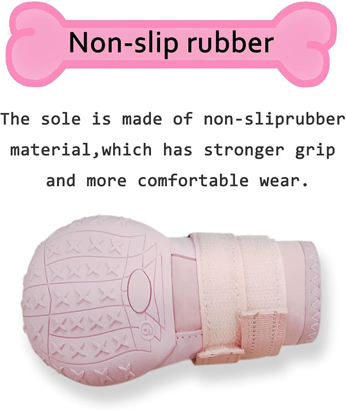 XSY&G Dog Boots,Waterproof Dog Shoes,Dog Booties with Reflective Strips Rugged Anti-Slip Sole and Skid-Proof,Outdoor Dog Shoes for Small Medium Large Dogs 4Pcs Pink-Size 3
