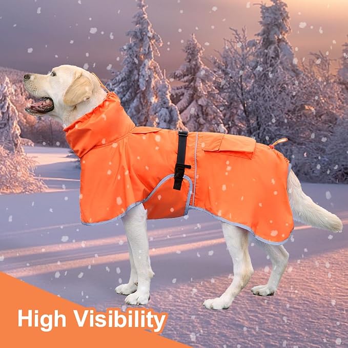 Reflective Dog Raincoat Waterproof Adjustable Dog Hooded Poncho Raincoat for Medium Large Dogs, Lightweight Pet Rain Jacket (Orange, 2XL)