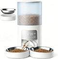 Sweetcrispy Automatic Cat Feeder for 2 Cats, 6L Automatic Pet Feeder, White | 25.3 Cups, 2 Stainless Bowls, Programmable Schedule, 6 Meals/Day, 50 Portions/Meal, Dual Power Supply, 10s Meal Call