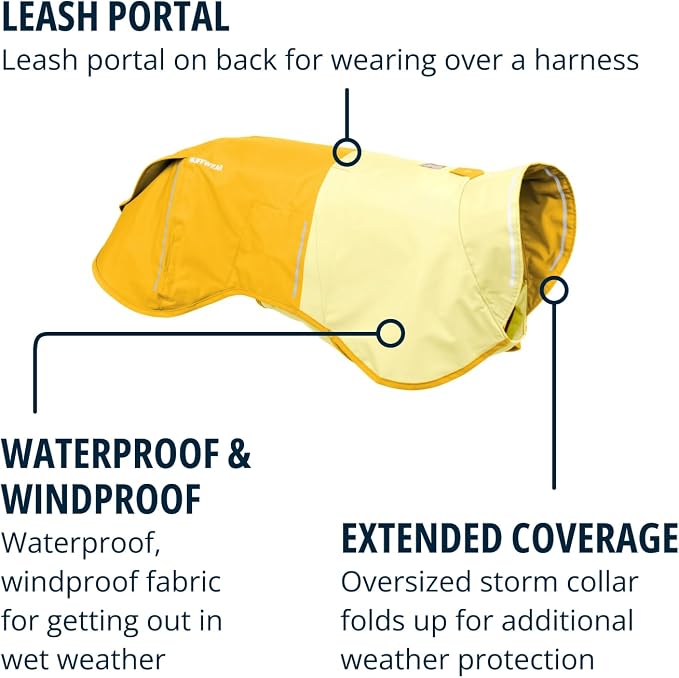Ruffwear, Sun Shower Dog Raincoat, All-Weather Jacket, Waterproof, Windproof & Lightweight, Mineral Yellow, Large