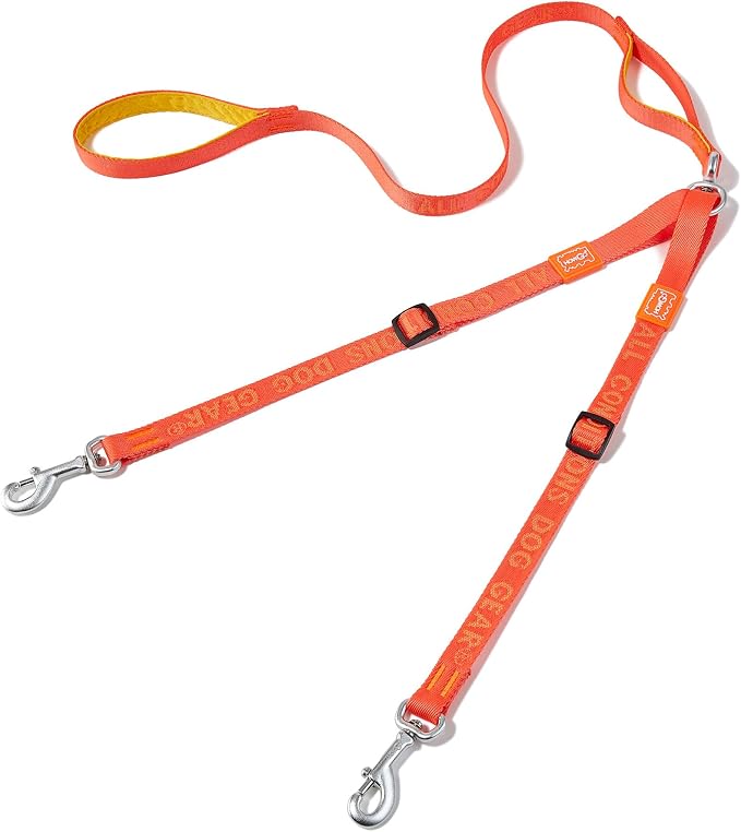 HOWGO Double Dog Leash,Tangle-Free 360 Swivel(Orange, Pro S-M w.Handle) | Individually Adjustable Length, Double Padded Handles,Aviation Aluminum Hooks,Durable Nylon,No-Tangle Walking,All Breeds