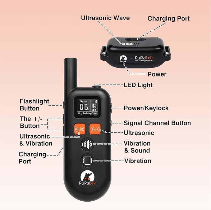 Vibrating Dog Collar No Shock - 3300ft Dog Training Collar with Remote for 10-120lbs Small Medium Large with Beep, Vibration, Ultrasonic Modes, Security Lock & No Prongs