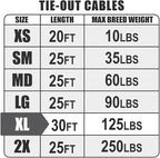 BV Dog Tie Out Cable 30 Feet - Heavy Duty Dog Lead Up to 125 Pounds - Reflective & Rust-Free with Quick Release Swivel Clips & 360° Rotating Clasp - Tangle-Free Dogs Runner for Yard (Red, Single)