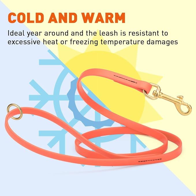 Viper Biothane K9 Working Dog Leash Waterproof Lead for Tracking Training Schutzhund Odor-Proof Long Line with Solid Brass Snap for Puppy Medium and Large Dogs 6ft, Coral