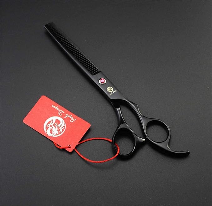 Purple Dragon 7.0 inch Dog Grooming Scissors Set with Silencer - Black | 4PCS Pet Grooming Shears Kit with Straight, Curved, Thinning Blade, Comfortable Grip, Japanese 440C Steel, Gift for Groomers