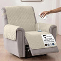 Sofa Shield 100% Waterproof Couch Cover with Patented Straps, Slip & Stain Resistant Furniture Protector, Machine Washable Sofa Slipcover for Dogs Cats Pets Kids, 28 inch Seat, Large Recliner, Taupe