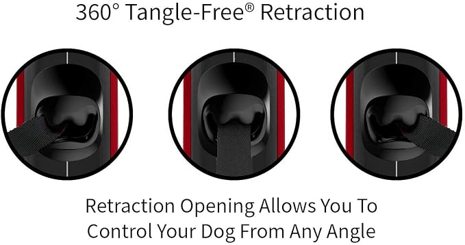 TUG Oval 360° Tangle-Free Retractable Dog Leash with Integrated Waste Bag Dispenser (Large, Red)