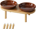 Havniva Elevated Cat Bowls, Ceramic Cat Bowl with Bamboo Stand Wide Opening | 5.7” Raised Cat Food Bowls, Whisker Friendly Cat Dish, Anti-Slip Cat Water Bowls, Shallow Cat Bowls, Cat Food & Water Bowl