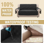H.VERSAILTEX 100% Waterproof Love Seat Covers Washable Modern Love Seat Covers Thick Soft Couch Cover for Dogs with Elastic Straps (Loveseat, Black/Beige)