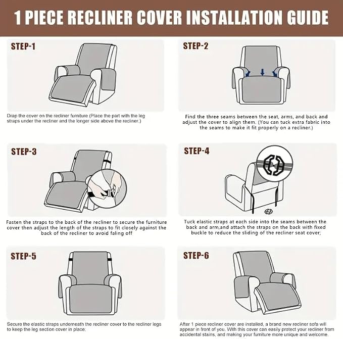 100% Waterproof Recliner Chair Cover, Non-Slip Washable Recliner Slipcover with Elastic Straps & Side Pocket, Stay in Place Furniture Protector for Dogs Cats Kids (Navy Blue, 23)