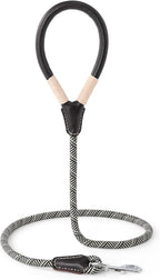 Mile High Life Dog Leash with Genuine Leather Handle, 4/5/6 FT | Comfortable Leather Grip Rope Leash, Heavy Duty 360° Swivel Metal Clasp, for Small Medium & Large Dogs (Khaki White, 60 Inch)