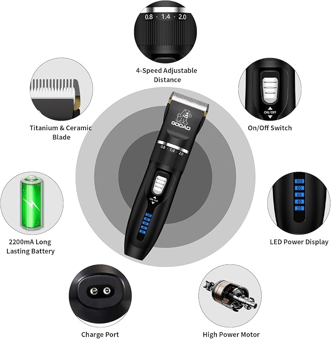 Quiet Cat Clippers & Cat Grooming Kit for Matted & Long Hair | 250Min Cordless Pet Shaver, Low Noise Pet Hair Trimmer for Grooming,2in1 Wide & Narrow Blades,4 Combs,Scissors & Glove(Black)