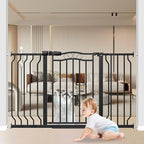 Baby Gate for Stairs 29.53"-53.1" Extra Wide, Pressure Mounted Dog Gate Indoor, Walk Thru Pet Gate for Dog Child,Pet Gates for The House Doorway Black
