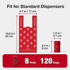 VETRESKA Dog Poop Bags with Handle 120 Count, Strawberry Scented Waste Bag | Leak-Proof Thick Dog Bags for Poop, Easy-Tie Large Poop Bags, 8 Refill Rolls for Dog Walking Cat Litter
