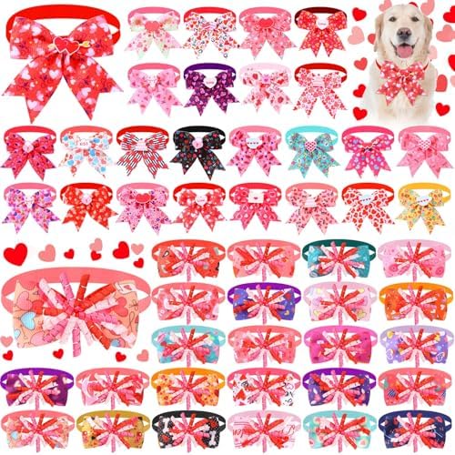 Huhumy 50 Pcs Valentine's Dog Bow Ties Valentine's Dog Collars Bulk by Huhumy
