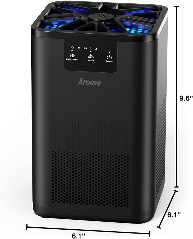 AROEVE Air Purifiers for Bedroom with Aromatherapy Function-MK06A(Black) | Meet Global Recycled Standard, 360-Degree Air Inlets, 0.3 Microns Filtration Efficiency, 20dB Noise, Speed Control