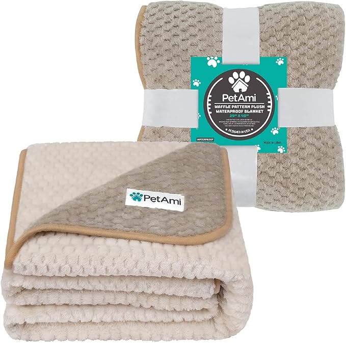 PetAmi Waterproof Dog Blanket, Leakproof Puppy Blanket, 29x40 Taupe Beige | For Small Medium Pets, Furniture Sofa Couch Cover Protector, Fleece Throw Indoor Cat Kitten, Reversible Washable Soft Plush