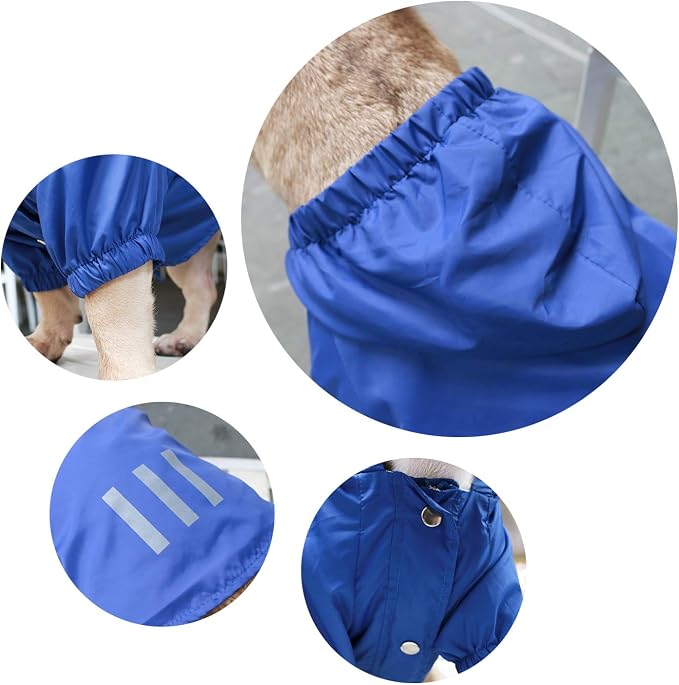 iChoue Dog Cold Weather Coats Water Resistant Raincoats Lightweight Windbreaker Hooded Jackets for French English Bulldog Pitbull Pug Boston Terriers Outdoor Rain Coat - Blue, X-Large