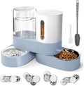 Automatic Gravity Cat Dog Feeder and Water Dispenser with 304 Stainless Steel Bowls 2 in 1 360 Degree Rotatable Auto 2.4L Dry Food and 2.6L Water Bowl for Small Medium Pet Dog Puppy Kitten (Blue)