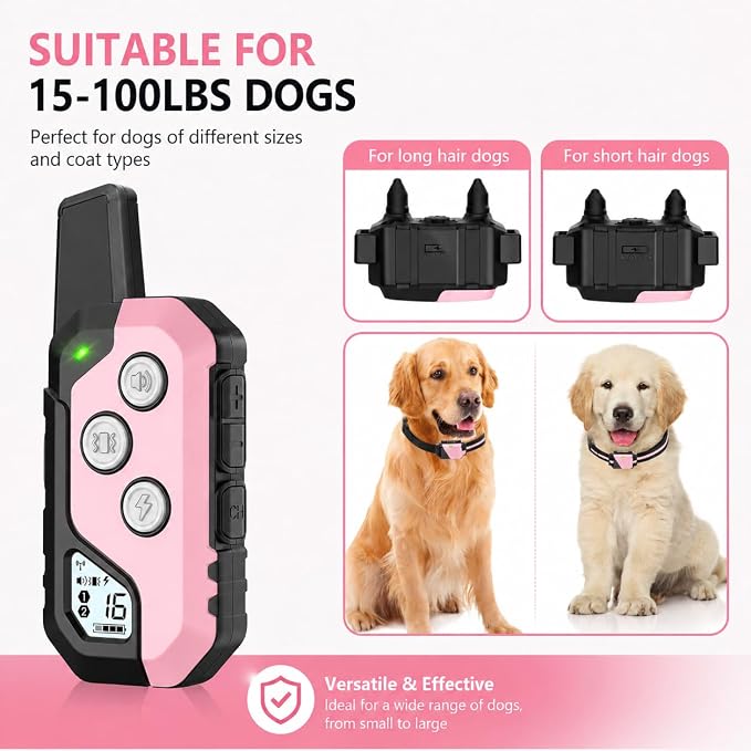 Shock Collar for Dogs, Dog Training Collar with Remote Control for 2 Dogs, 3 Training Modes with Beep, Vibration and Satic, Waterproof, Rechargeable for Large Medium