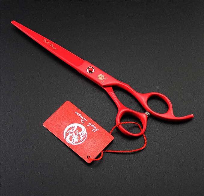 Purple Dragon 7.0 inch Dog Grooming Scissors Set with Silencer - Red | 4PCS Pet Grooming Shears Kit, Includes Curved, Straight & Thinning Scissors with Smooth Cutting and Comfortable Grip