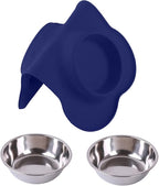 Hubulk Pet Dog Bowls 2 Stainless Steel Dog Bowl with No Spill Non-Skid Silicone Mat + Pet Food Scoop Water and Food Feeder Bowls for Feeding Small Medium Large Dogs Cats Puppies (Large, Navy Blue)