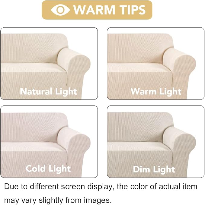 H.VERSAILTEX Stretch Oversized Couch Cover 1 Piece Sofa Slipcovers for Living Room Feature Thick Checked Jacquard Fabric with Elastic Bottom, Sofa X-Large - Natural