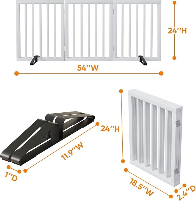White 18-55" Wide Pet Gate, Bamboo Dog Gate for Stair, Foldable Dog Gates for Doorways House, Freestanding Pet Gates 24inches Tall, Doogie Puppy Gate Fences Indoor