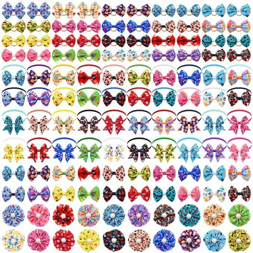 120PCS Dog Bows Pack Include 60PCS Dogs Collar Flowers and Bowties Attachments 20PCS Bowties with Adjustable Collar 40PCS Hair Bows for Small Medium Cats Pets Paw Bone Grooming Accessories by JpGdn