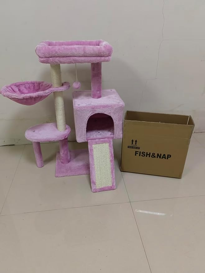 FISH&NAP Cute Cat Tree Kitten Cat Tower for Indoor Cat Condo Sisal Scratching Posts with Jump Platform Cat Furniture Activity Center Play House Pink | FISH&NAP For Indoor with Jump Platform Activity Center Pink