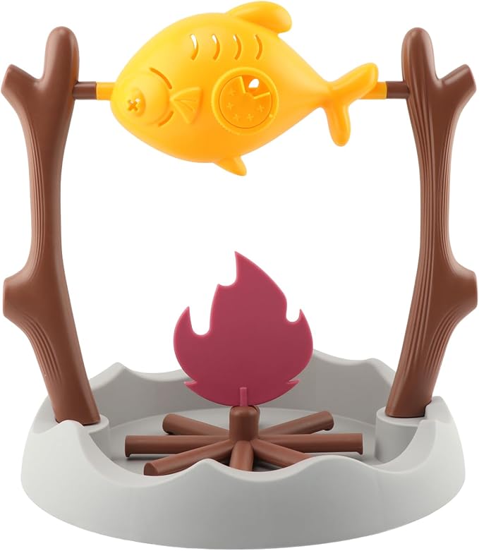 Cat Slow Feeder Treat Dispenser, Foraging Interactive Cat Puzzle Fish Toy | Enrichment Toy for Cats & Kittens Prevent Overeating & Relieves Boredom, Campfire Fish Cat Toy
