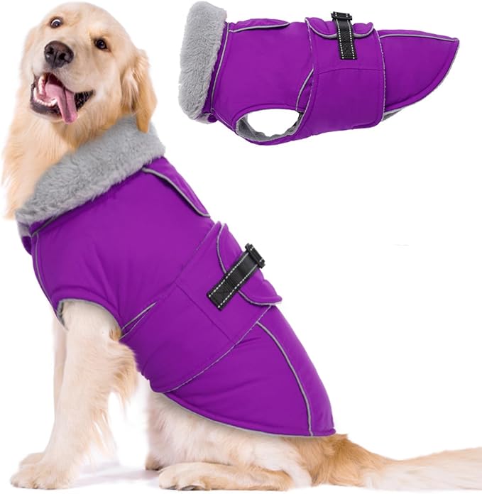 Lelepet Dog Winter Coats for Large Dogs Dog Jacket with Adjustable Buckle | Waterproof Reflective Pet Fleece Vest Windproof Cold Weather Coats with Adjustable Buckle & Leash Hole, Turtleneck, XXXL